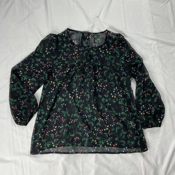 Banana Republic Sheer Floral Printed Peasant Style Top, Petite Large - Picture 2 of 4